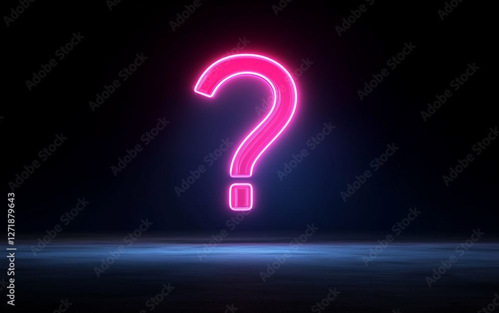 Poster neon question mark sign glowing on dark background. question mark neon sign glowing question mark il
