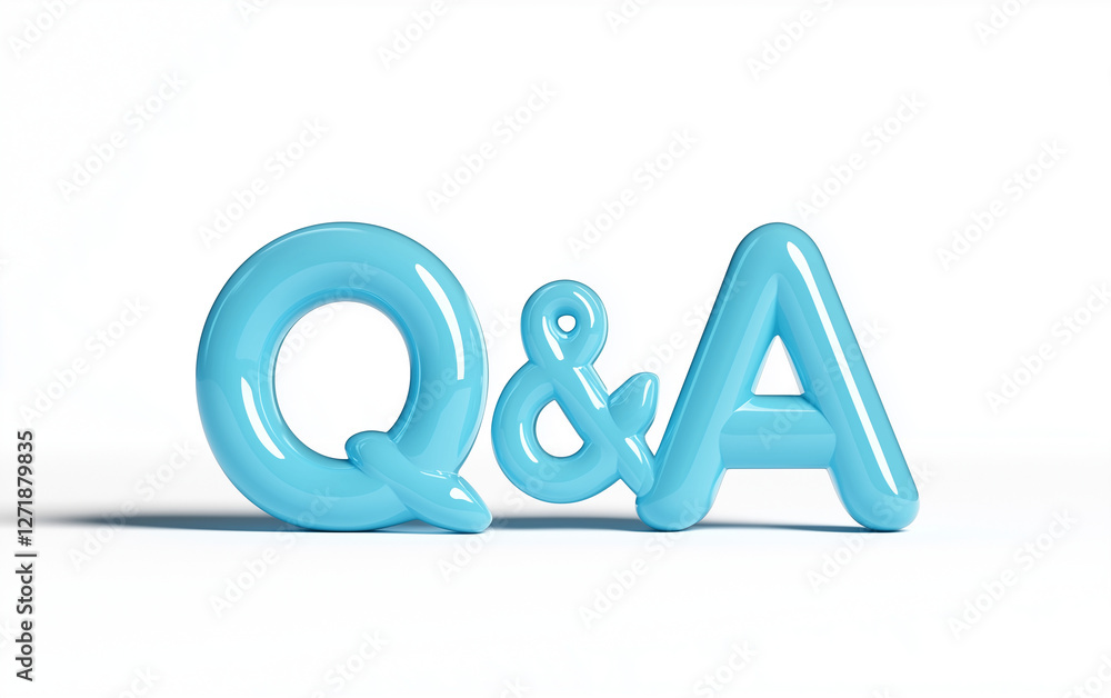 Poster blue q and a letters. glossy blue letters q and a on a white background. 3d rendering of q and a let