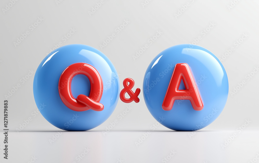 Aufkleber q&a text bubbles with red letters on blue spheres. graphic rendering of q&a concept with red letters