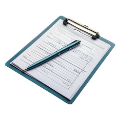 Professional Clipboard with Pen and Document on white background