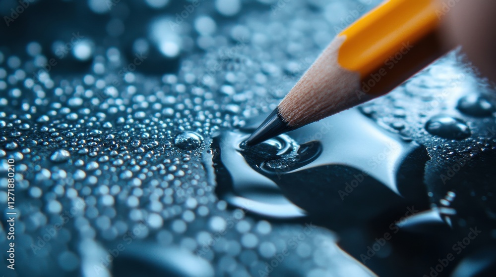 Poster A pencil is drawn on a wet surface, creating a unique and artistic effect