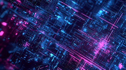 A computer screen with a blue and pink background