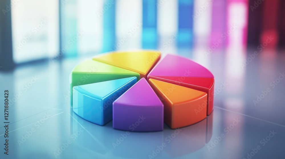 Poster a high-resolution image of a d pie chart with colorful segments, displaying various data proportions