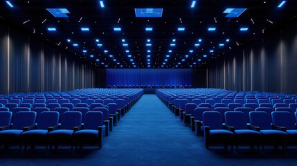 Fototapeta premium High tech conference auditorium with futuristic lighting for global summit events