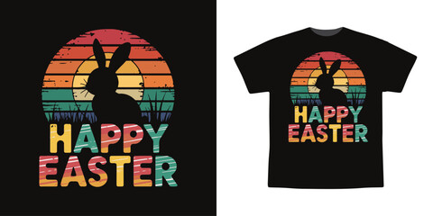 Happy Easter Celebration T shirt Design - Festive Spring  Holiday Vector with Eggs and Bunny isolated With Black Background