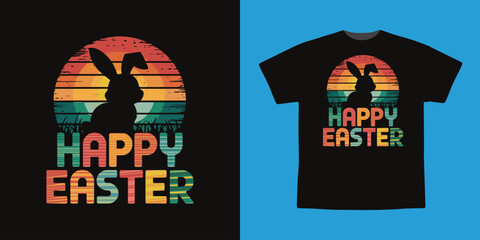 Happy Easter Celebration T shirt Design - Festive Spring  Holiday Vector with Eggs and Bunny isolated With Black Background