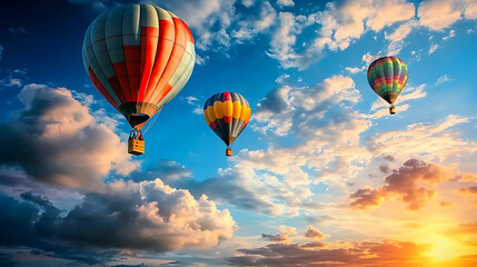 Fototapeta premium Three hot air balloons are flying in the sky