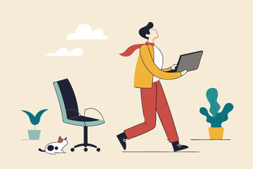 Hybrid work after covid-19 crisis, employee choice to work remotely from home or on site office for best productivity and result concept, businessman with hybrid cloth work both from home and office.