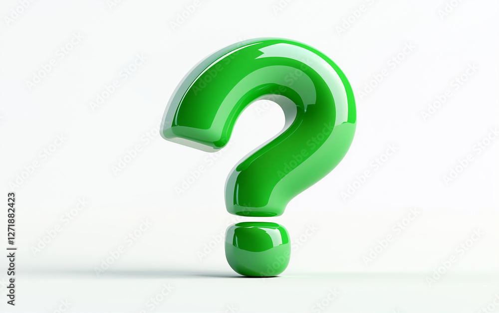 Poster green question mark graphic design on white background. question mark 3d rendering graphic design. q