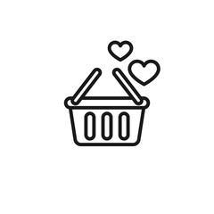 Shopping basket with heart icon. Minimal vector illustration.