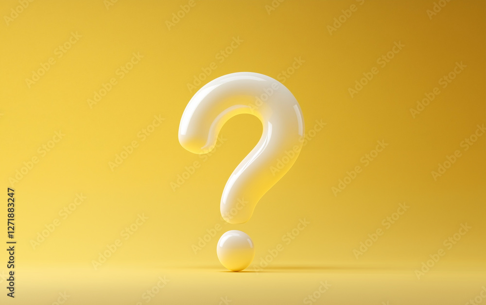 Fototapete Question mark 3d rendering on yellow background. Question mark graphic design with 3d rendering style