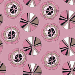 Seamless pattern with geometric aboriginal ornament. Ethnic tribal rounded color background. Afican, australian motiph. Dots painting. Vector illustration, template design for cloth, card, fabric.