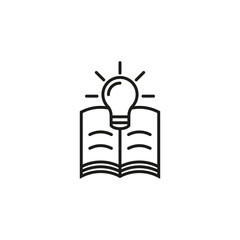 Obraz premium Book and light bulb. Knowledge and idea concept. Vector outline and line art icon.