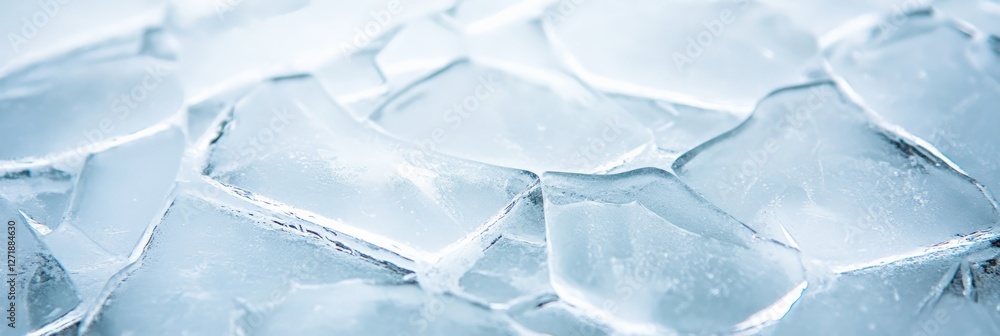 Poster Irregular shards of ice forming an abstract pattern. Creating a cold and textured surface with a translucent. Icy blue hue. Ideal for backgrounds and textures related to winter. Freezing. Or coolness