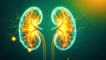 Vibrant digital illustration of glowing kidneys with energy flow, symbolizing health and vitality