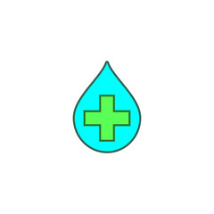 Obraz premium Colorful icon of a green cross inside a blue water drop. Color vector illustration on white background.