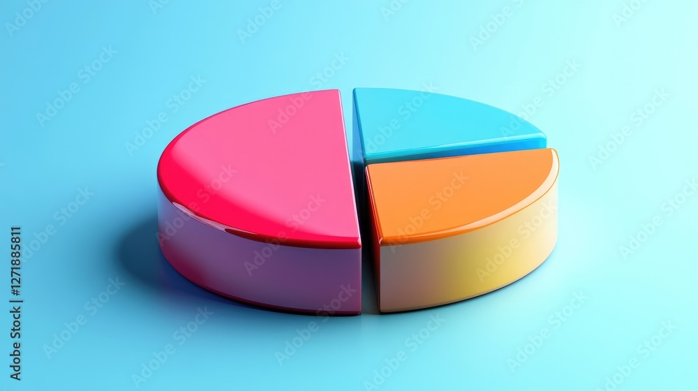 Poster a side view of a d pie chart with segment rotation and a gradient color scheme, illustrating data pr