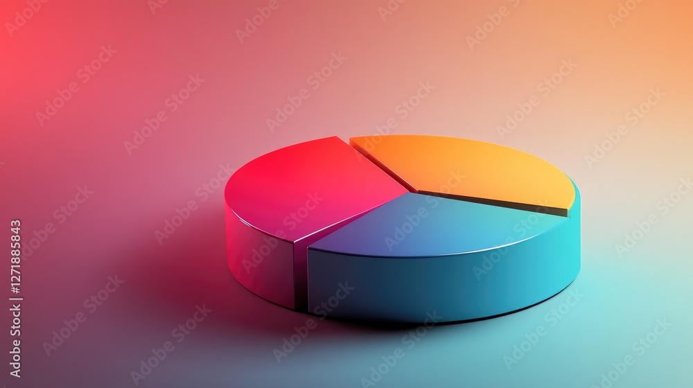 Poster a side view of a d pie chart with segment rotation and a gradient color scheme, illustrating data pr