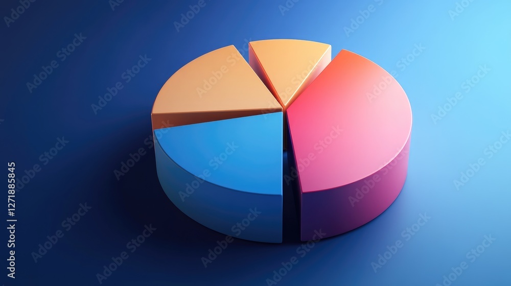 Poster a side view of a d pie chart with segment rotation and a gradient color scheme, illustrating data pr