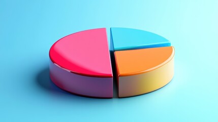 A side view of a D pie chart with segment rotation and a gradient color scheme, illustrating data proportions in a visually engaging manner.