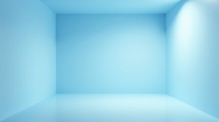 Fototapeta premium A serene light blue room, minimalist and empty, offers a blank canvas for creative design and product display, perfect for showcasing your work.