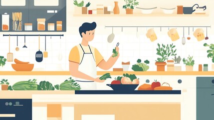 Home Cook Prepares Delicious Vegetable Meal in a Cozy Kitchen Setting