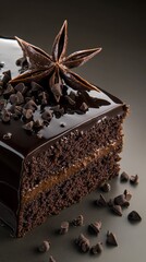 A Decadent Chocolate Cake Slice with Star Anise