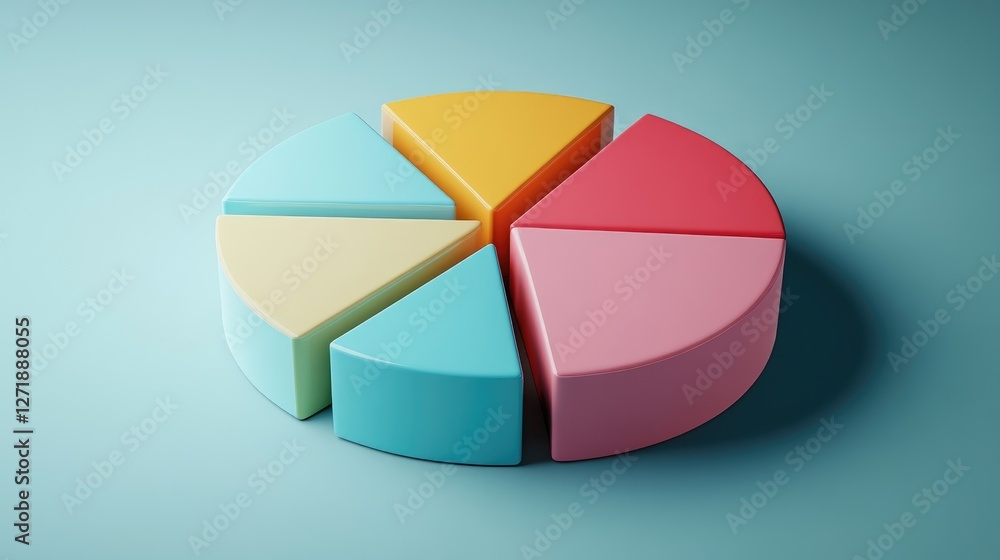 Poster a visually striking image of a d pie chart with segments popping out and a sleek, professional desig
