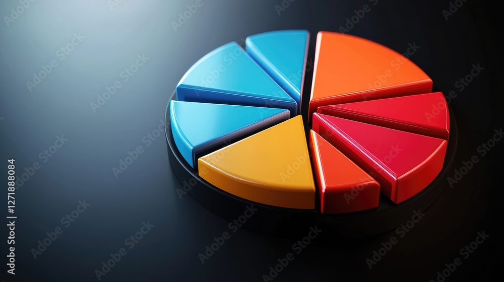 Poster a visually striking image of a d pie chart with segments popping out and a sleek, professional desig