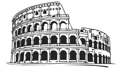 Rome coliseum vector icon hand drawn outline doodle, ancient Roman architecture, famous landmarks, historical monument, Italy, travel illustration, architectural drawing