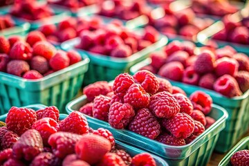 Fresh Raspberries in Eco-Friendly Containers at Summer Farmers Market