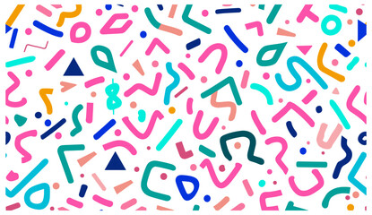 Hipster Memphis style, seamless vector pattern, colorful geometric texture, pink background, trendy abstract design, modern fashion, creative art, decorative textile, retro style