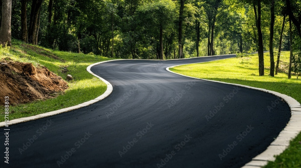 Poster a black road with a curve in the middle