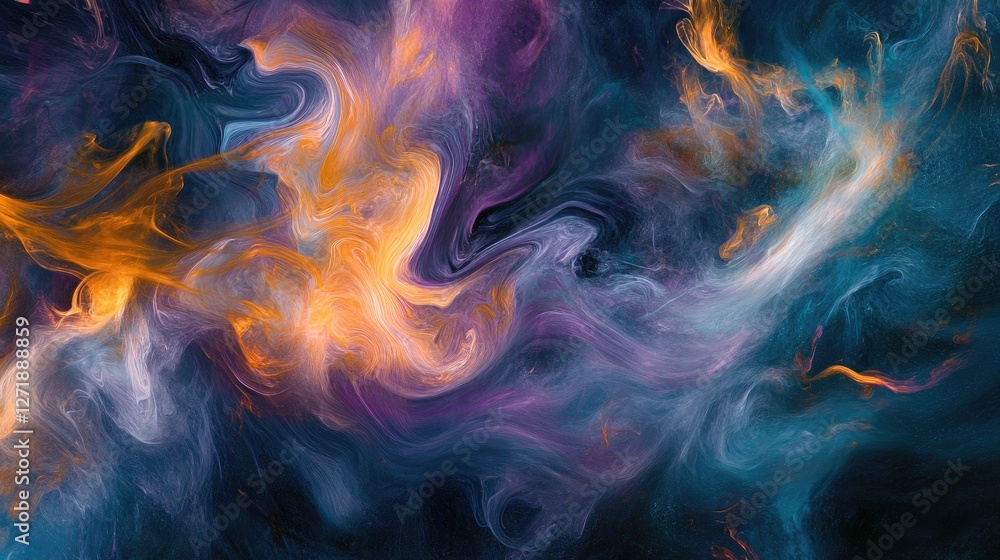 Poster vibrant swirls of multicolored smoke against a dark background, creating an ethereal and dynamic abs