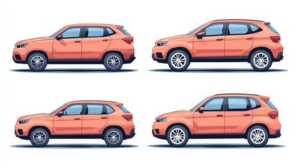 Fototapeta premium Various car views (front, profile, top, back) in a set -