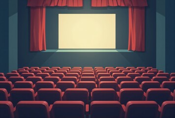 Fototapeta premium Empty Theater Auditorium with Blank Screen and Red Seats