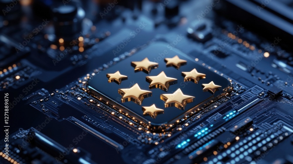 Aufkleber a computer chip with a gold star on it