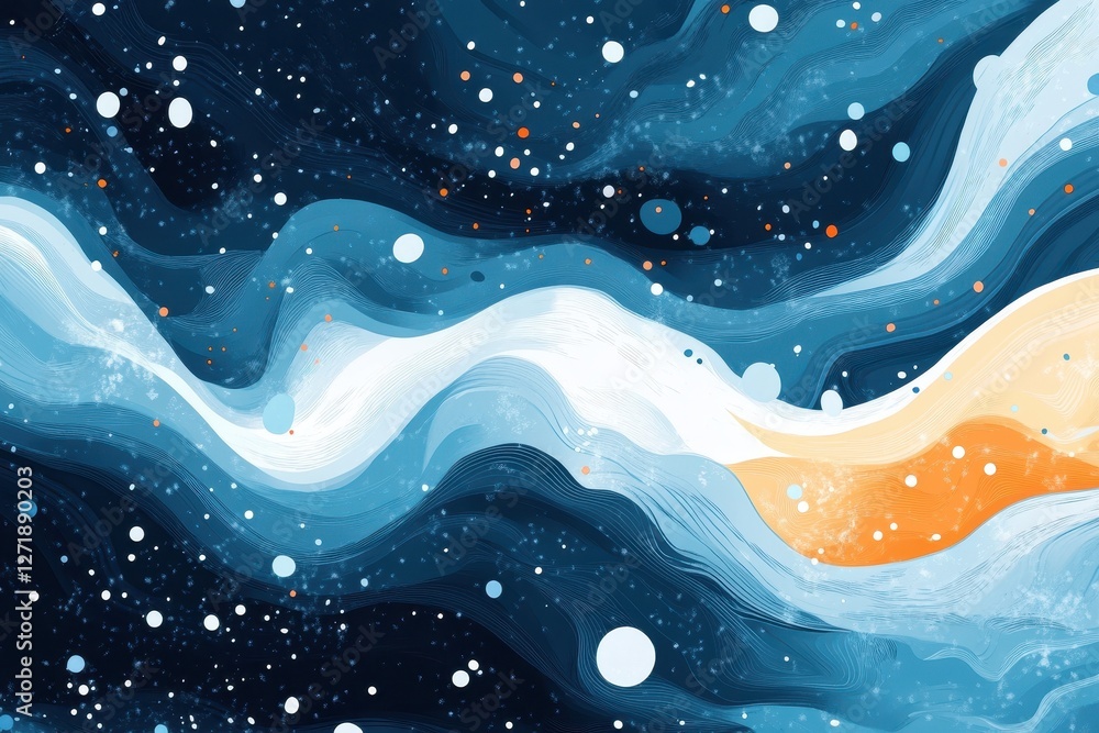 Poster abstract waves and scattered dots create a dreamy scene