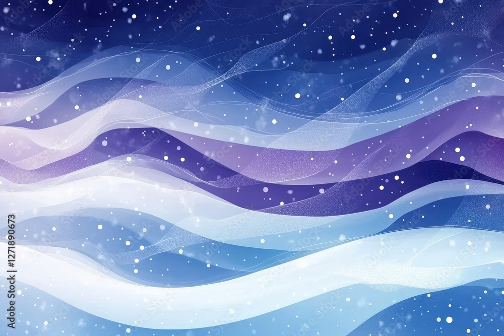 Poster abstract winter background with flowing waves and falling snow