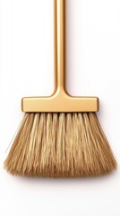 Stylish golden broom with a soft brush, perfect for cleaning and home decor.