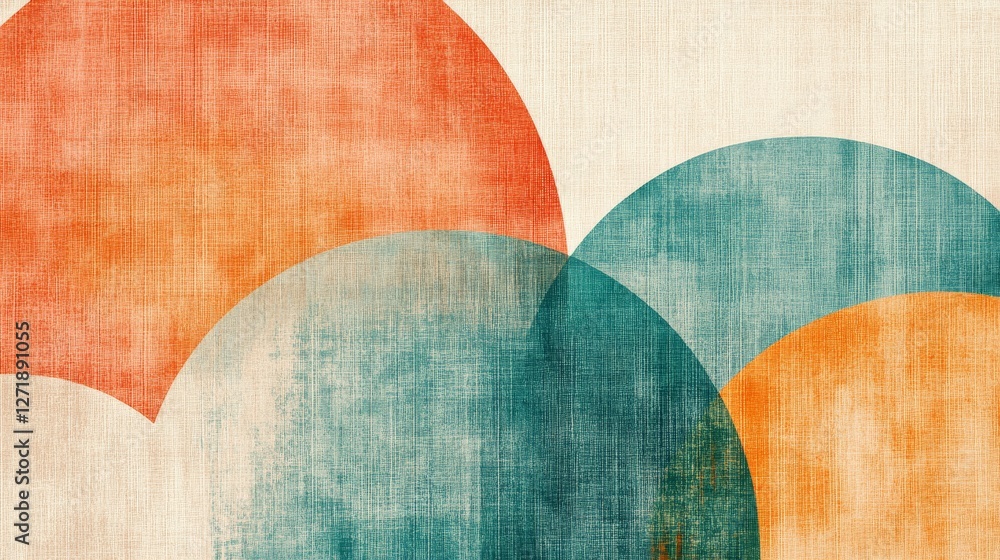 Poster abstract geometric composition featuring overlapping circles with textured backgrounds