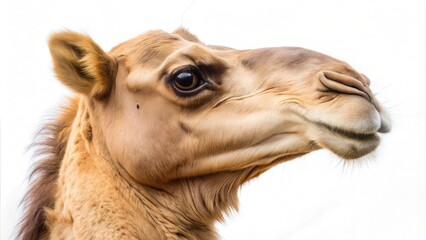 Obraz premium Portrait of a camel head on white background.