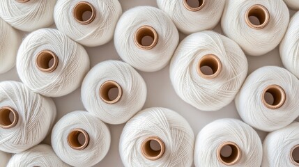 Obraz premium White spools of thread. Craft sewing background