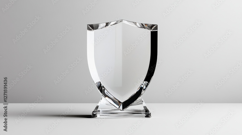 Poster a clear shield with a black border sits on a white surface