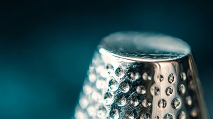 Shiny silver thimble close up