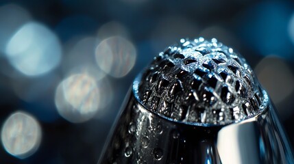 Shiny silver thimble close up