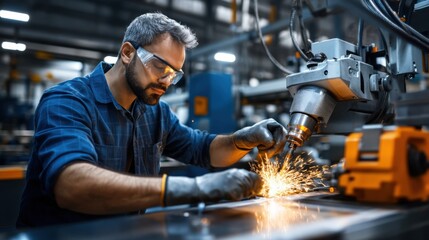 Indian manufacturing specialist working on a CNC machine, monitoring precision cutting process, workshop filled 