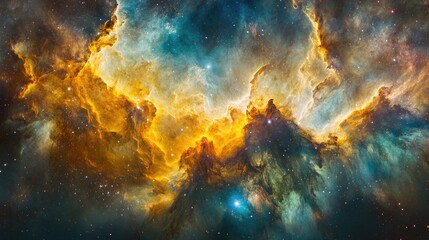 Fototapeta premium Colorful nebulae in deep space, vibrant cosmic clouds, stunning celestial display