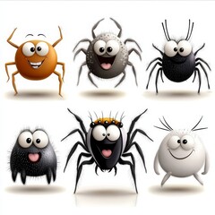 Obraz premium Playful Cartoon Spiders: Embrace Your Fears with Smile, Fun for Kids' Decor!