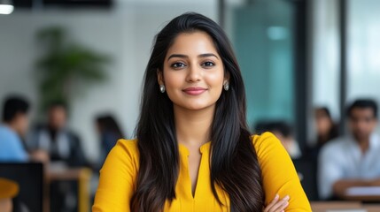 Fototapeta premium Indian woman entrepreneur leading a startup seminar, sharing insights on innovation and growth, casual but professional setting, young professionals interacting,